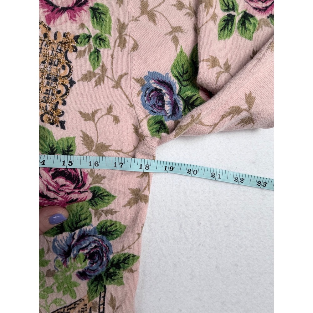 Charlotte Tarantola Floral Beaded Cardigan Pink Rose Knit Sweater XL EUC Retro - Picture 6 of 10